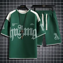 Letnie casualowe zestaw męski z krótkim rękawem t-shirt z nadrukiem + modne 2-częściowe zestawy Streetwear męskie strój sportowy dres w stylu Harajuku