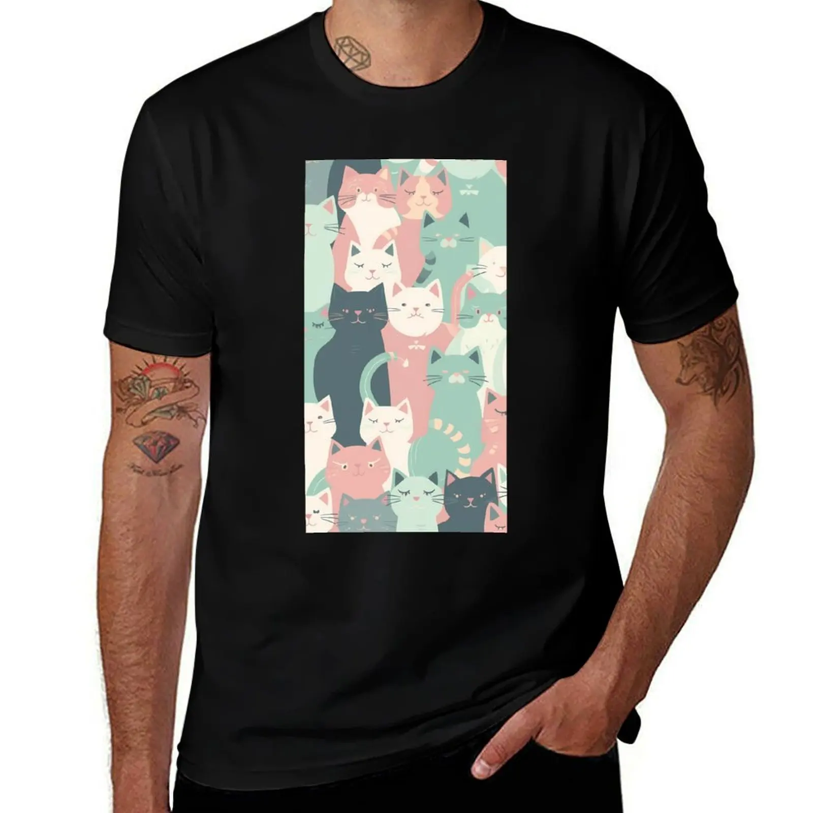 

Kawaii Cat Series 1 – Pastel Seamless Pattern with Cute Cartoon Cats T-Shirt custom t shirt shirts graphic tee men