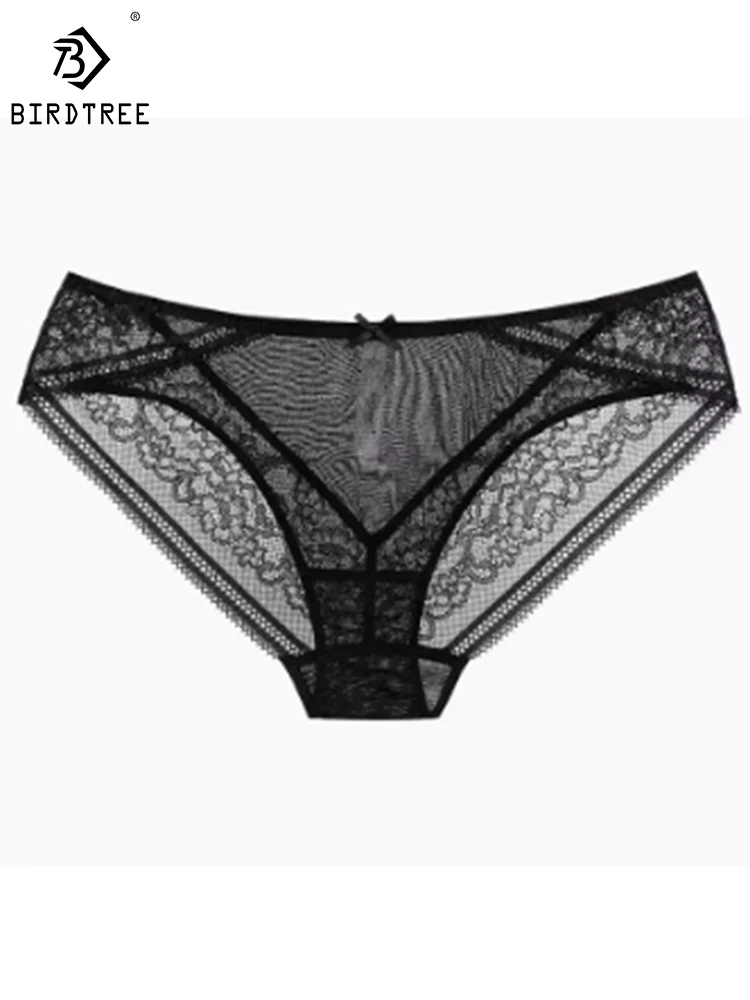 

BirdTree 100%Real Silk Low-rise Briefs,Women's French Lace Sexy Comfortable Breathable Mesh Panties,2024 Summer New P41953QD