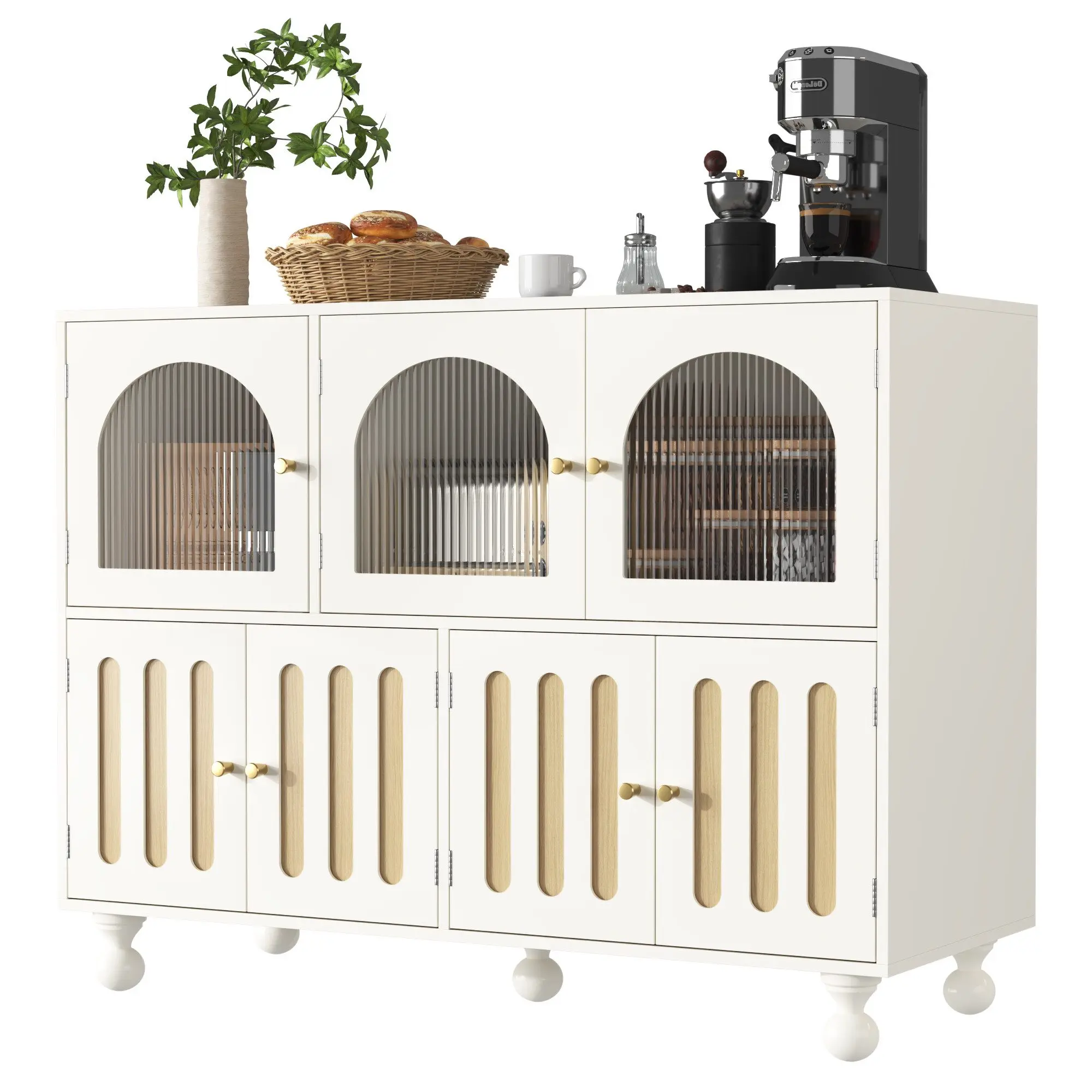 Design Kitchen Sideboard With Its Unique Piano Key Style and Glass Door White Buffet Cabinet Dining Room Furniture