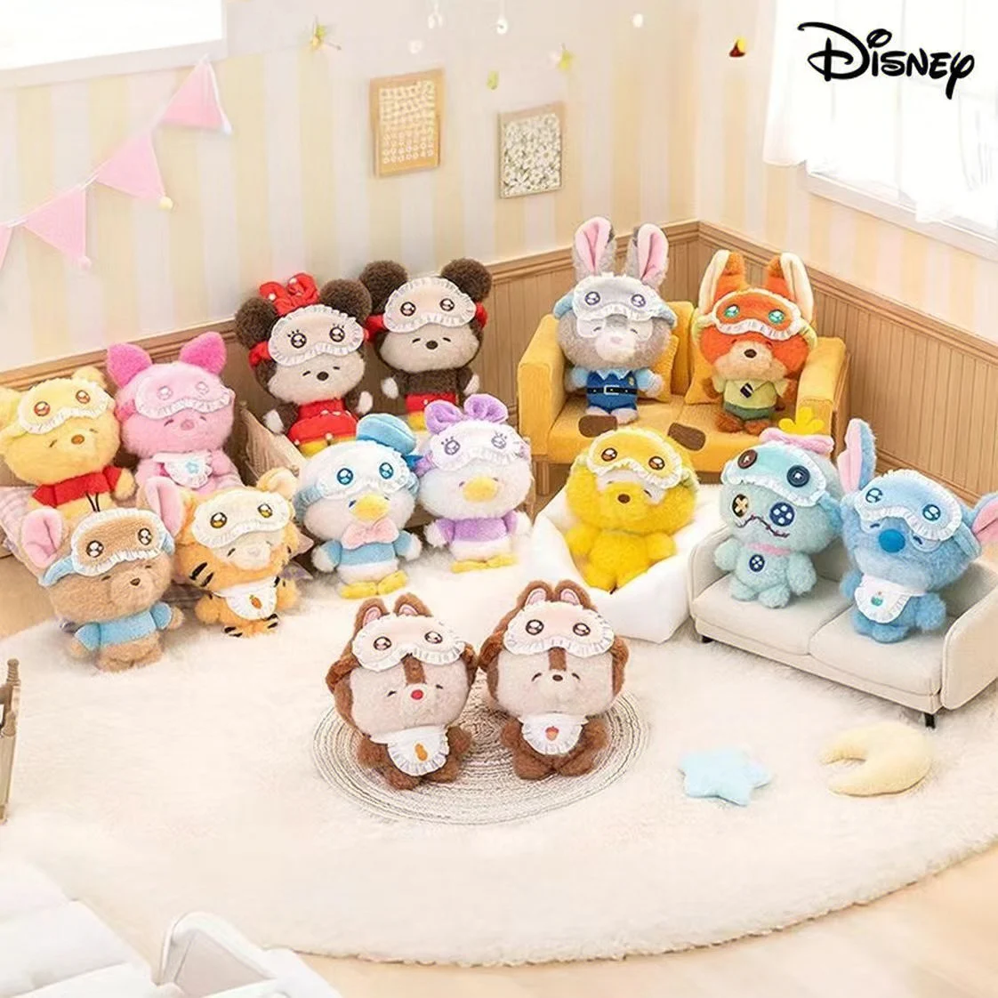Disney Squinty Eyes Pajama Plush Keychain, Cute Cartoon Collectible Keyring, Soft Plush Toy Gift for Anime Fans