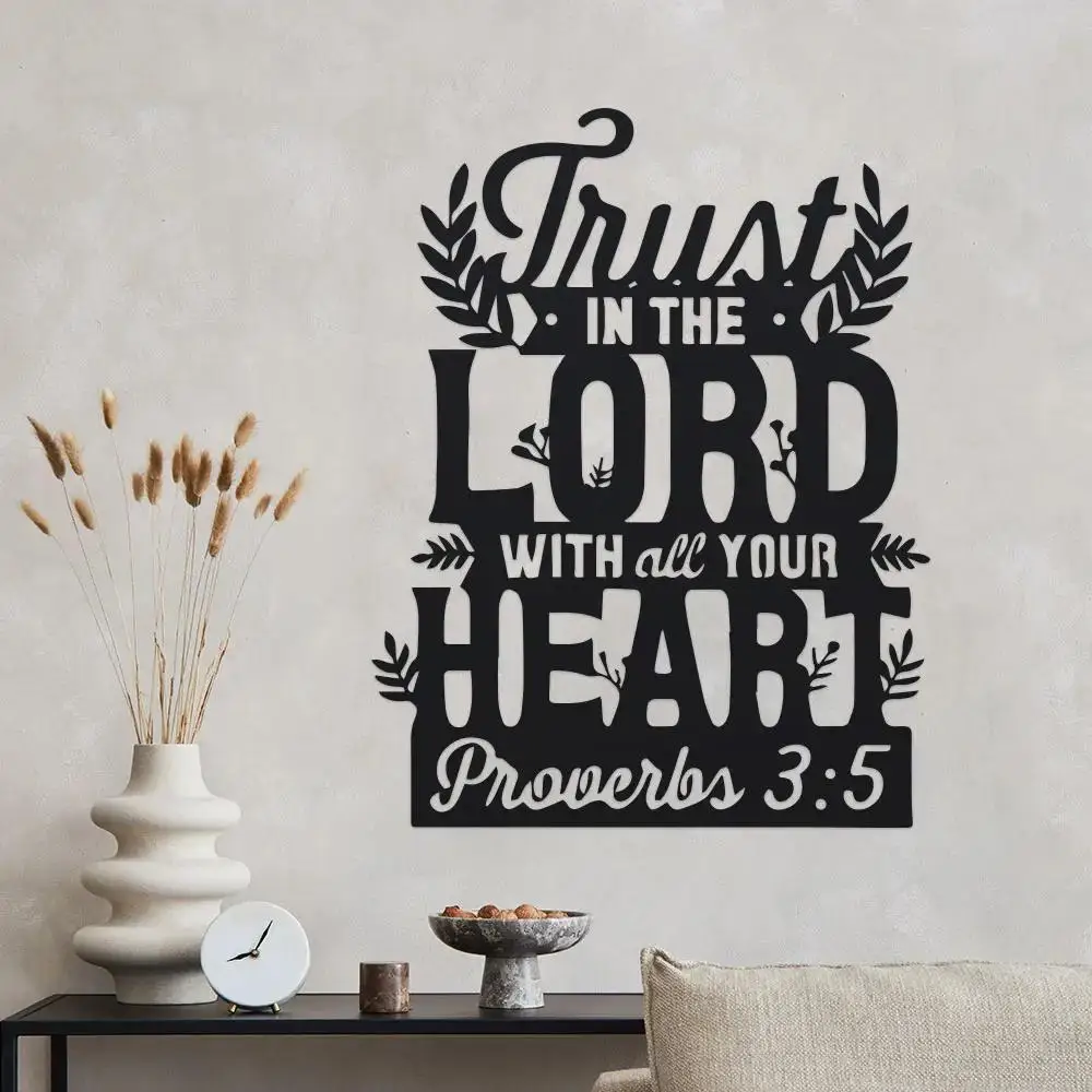 Decoração de Parede em Ferro com Versículo Bíblico 'Confia no Senhor', Sinal Espiritual Cristão para Decoração de Sala de Estar e Igreja
