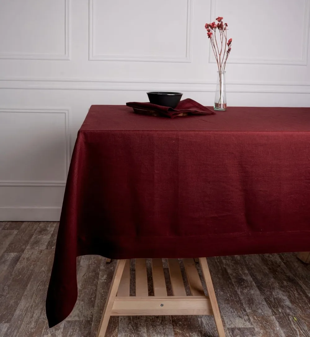 Linen Tablecloth 60 X 120 Inch - 100% Pure Linen Dark Red Tablecloth - Machine Washable Dining Tablecloth for Rectangle Tables