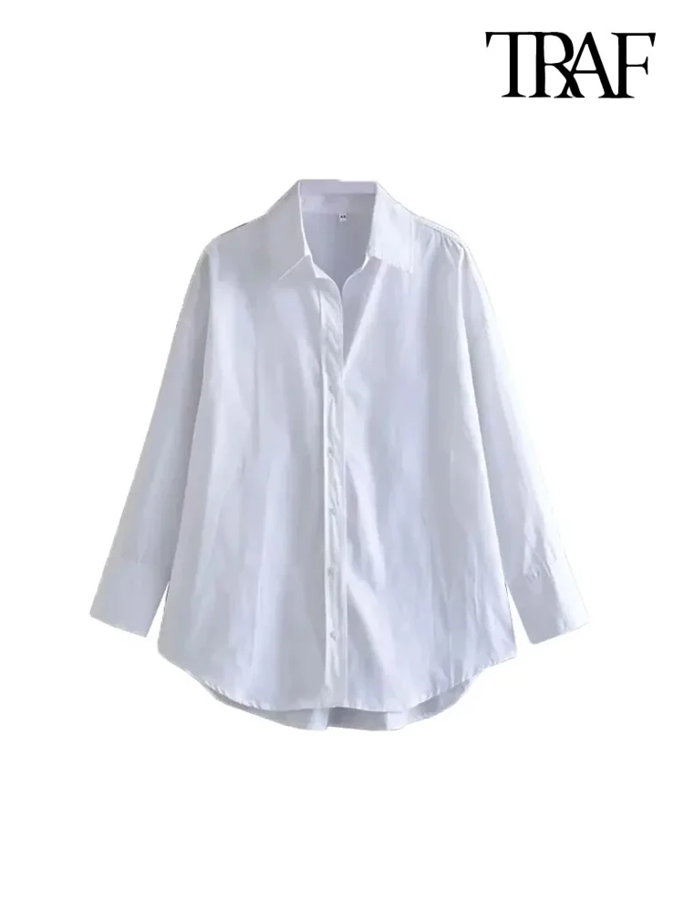 TRAF-Oversized Poplin Shirts for Women, Long Sleeve, Button-up, Loose Female Blouses, Chic Tops, Fashion