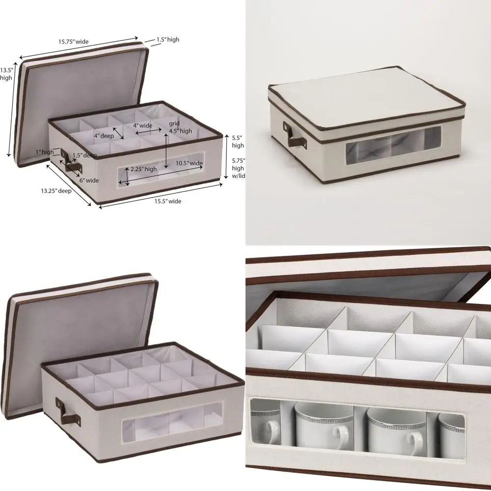 

Canvas Tea and Mug Storage Box with Lid and Handles | Natural Style and Brown Accents