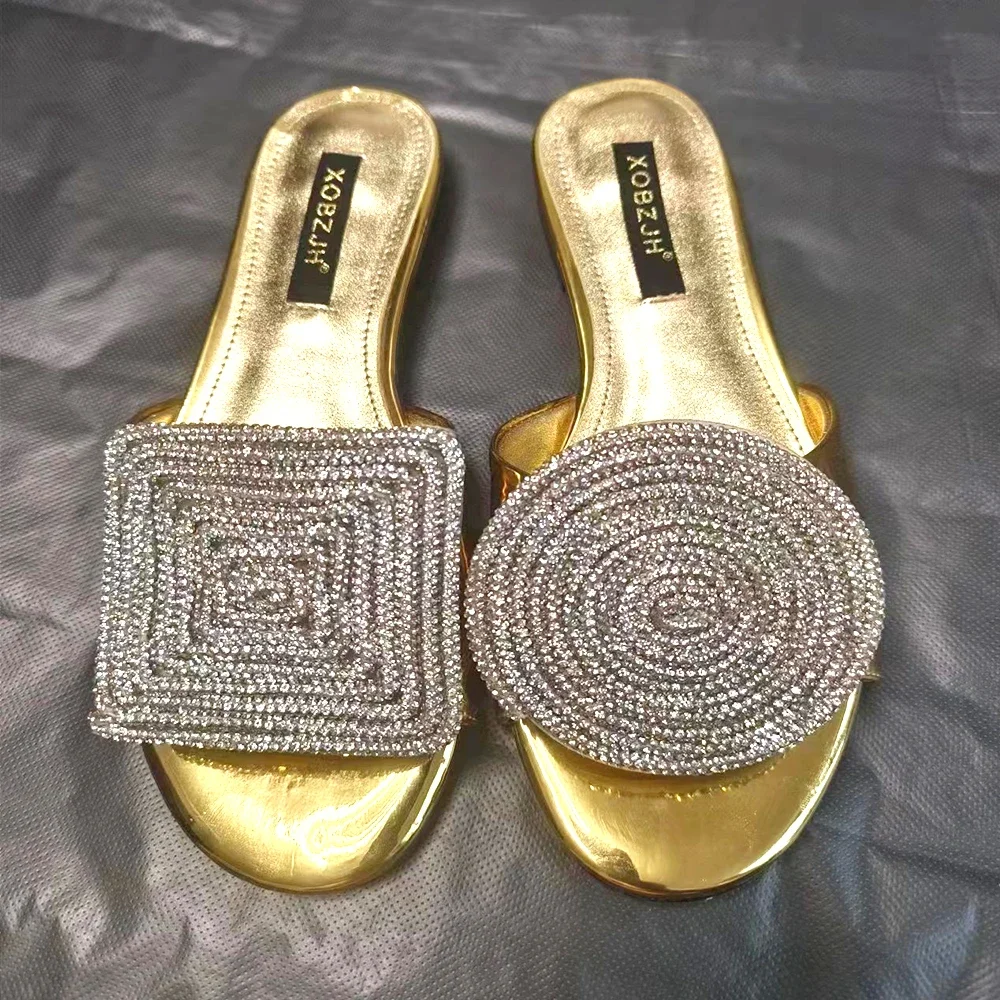 2024 New Designer Slippers Women Summer Crystal Circle And Square Open Toe Shoes