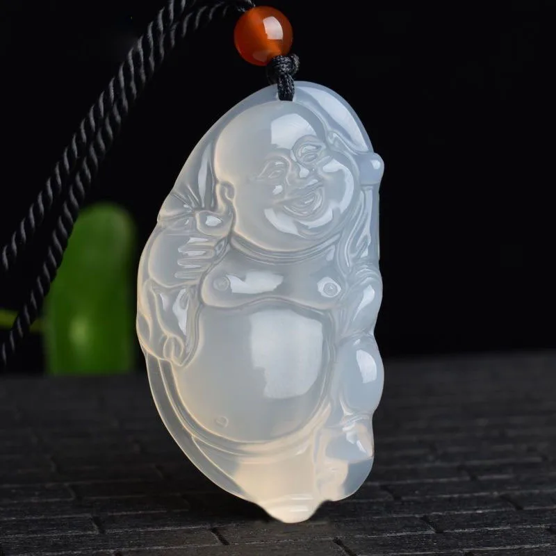 

Ice-type Chalcedony Pendant Agate Maitreya Buddha Askew Head Buddha Pendant