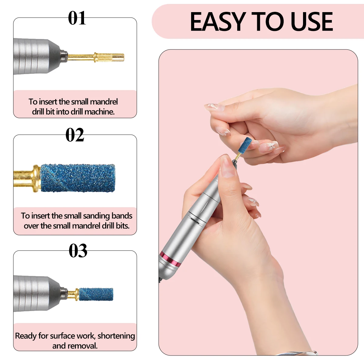 81(80+1)Pcs Professional Nail Drill Sanding Bands, Nail Drill Bits for Manicure and Pedicure Tools, 3mm Small Mini Nail Sanding