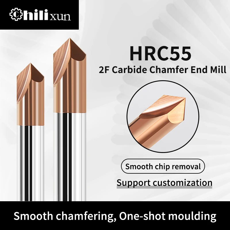 HILIXUN HRC55 Coated Chamfering Milling Cutter Carbide 60/90/120 Degrees 2 Flute CNC End Mill for Steel Router Bit Engraving Bit