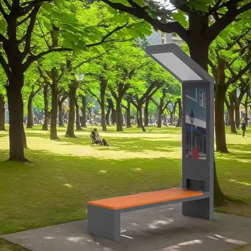 Smart City Park Bench with Solar Charging New Outdoor LCD Display Advertising Bench Powered by WiFi and Solar Cells with Wire