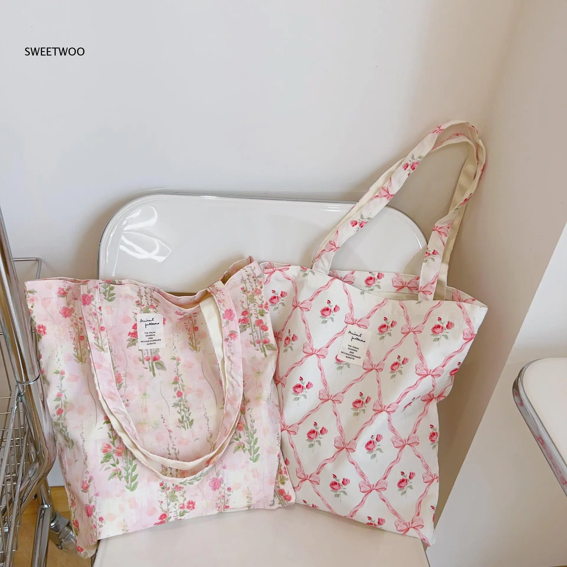 2026 Pastel Pink Flower Vine Pattern Light Linen Tote Bag Multi Print Option Outdoor Picnic Casual Commute Shoulder Hand Bag