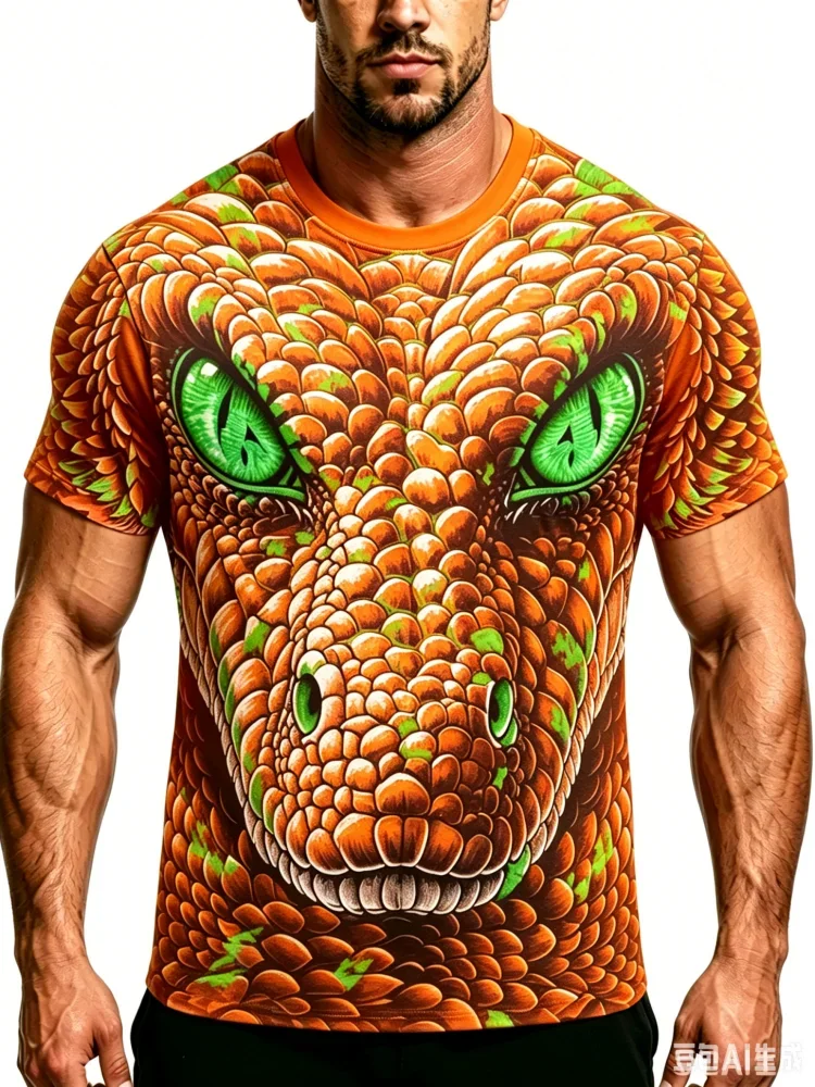 Fashion Men's Scaled Crocodile Head Print T-Shirt Wild Animal Graphic Streetwear Hip Hop Casual Short Sleeve Outdoor Daily Tops