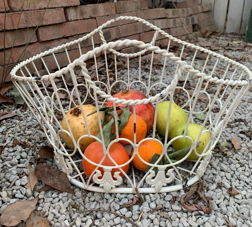 French Countryside White Rustic Vintage Metal Iron Multiple Usage Decorative Basket Set of 2 Pieces