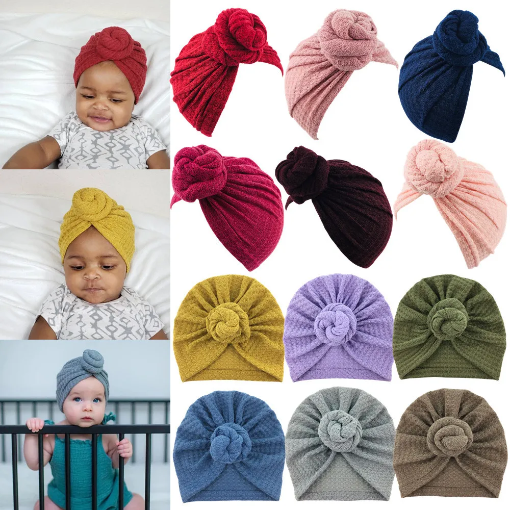 

45Pcs Wholesale New European American Baby Warm Pullover Hat Knitted Woolen Indian Hat Waffle Snail Head Cap Direct Sale