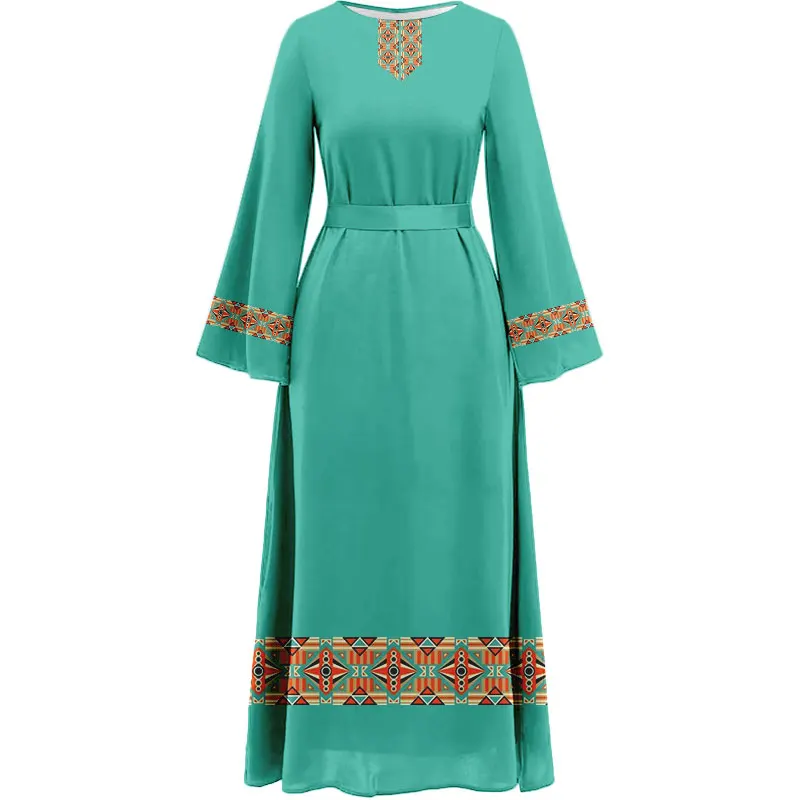 Vestido de verão islâmico Abaya Ramadan com estampa vintage 2024, vestido de verão islâmico, manga longa, vestido muçulmano abaya, mulheres