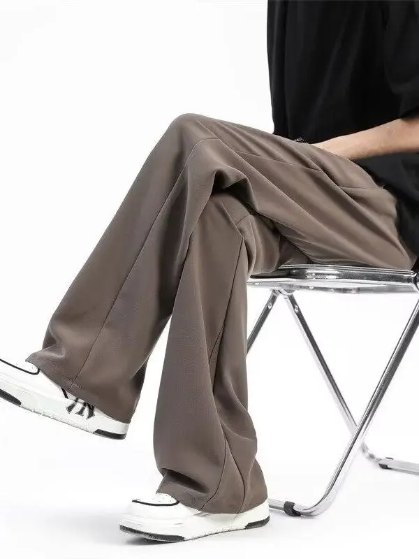 

Men's Summer Thin Ice Silk Straight Leg Wide Leg Pants Casual Long Trousers Korean Sle Loose Fit Nine Points West Pants