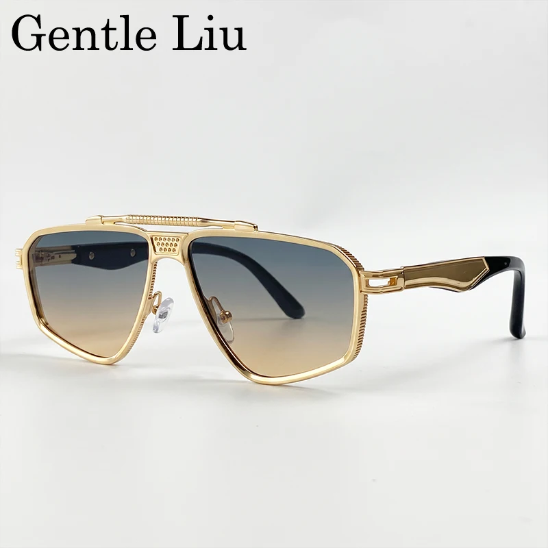 Steampunk Polygon Sunglasses Men 2026 Luxury Brand Designer Metal Frame Square Double Bridge Sun Glasses Vintage Driving Shades