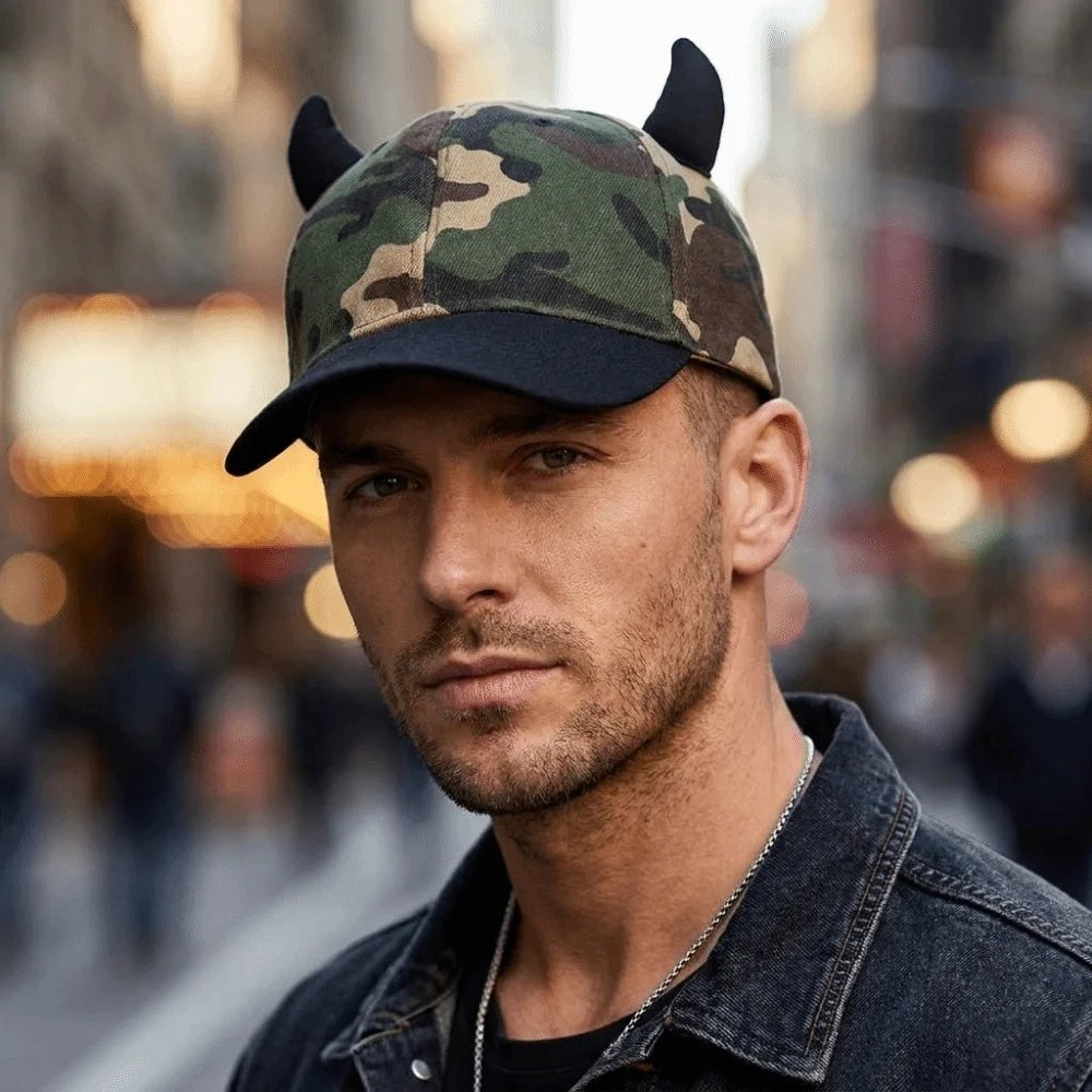 Casual 3D Devil Horn Baseball Cap Cosplay Adjustable Peaked Cap Breathable Outdoor Sports Sun Hat For Man Women Unisex