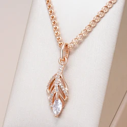 Kinel Hot 585 Rose Gold Color Leaf Long Pendant Necklace for Women Fashion Natural Zircon Accessories Daily Fine Jewelry