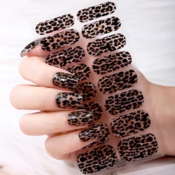 16Tips Full Cover Nail Stickers Sparkling Leopard Pattern Nail Polish Stickers Long-Lasting Self Adhesive DIY Manicure Decor