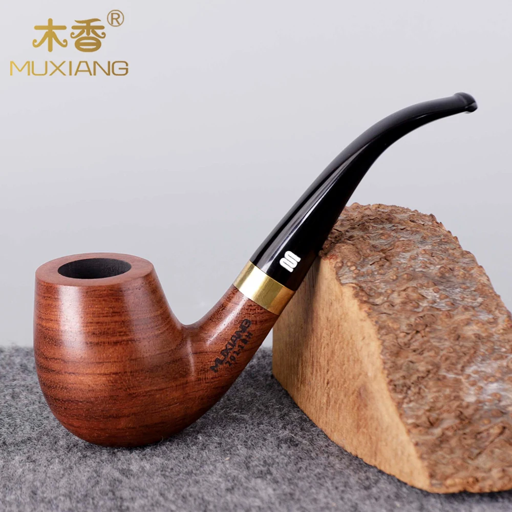 

MuXiang Rosewood tobacco pipe with metal ring , 9mm filter element pipe with 10pcs pipe utensils , wood color smoking pipe