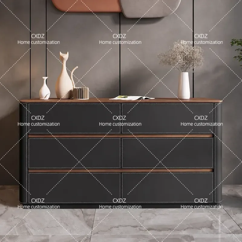 Medieval Style Dining Side Cabinet Chest Modern Simple Locker Living Room Bedroom Saddle Leather Bedside Storage Cabinet