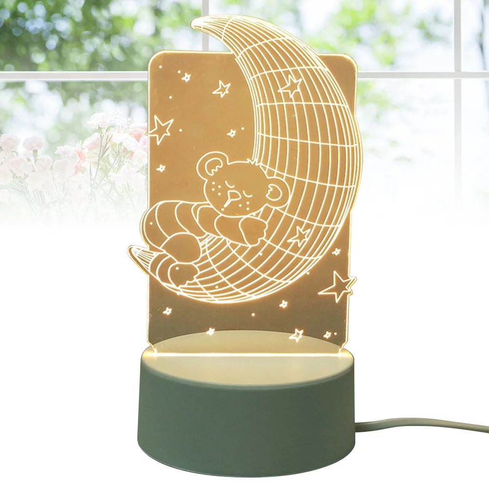 USB قابلة للشحن LED أباجورة ثلاثية الأبعاد القمر الدب ضوء الليل لغرفة النوم ديكور المنزل الدافئة حماية العين الجدول مصباح #4
