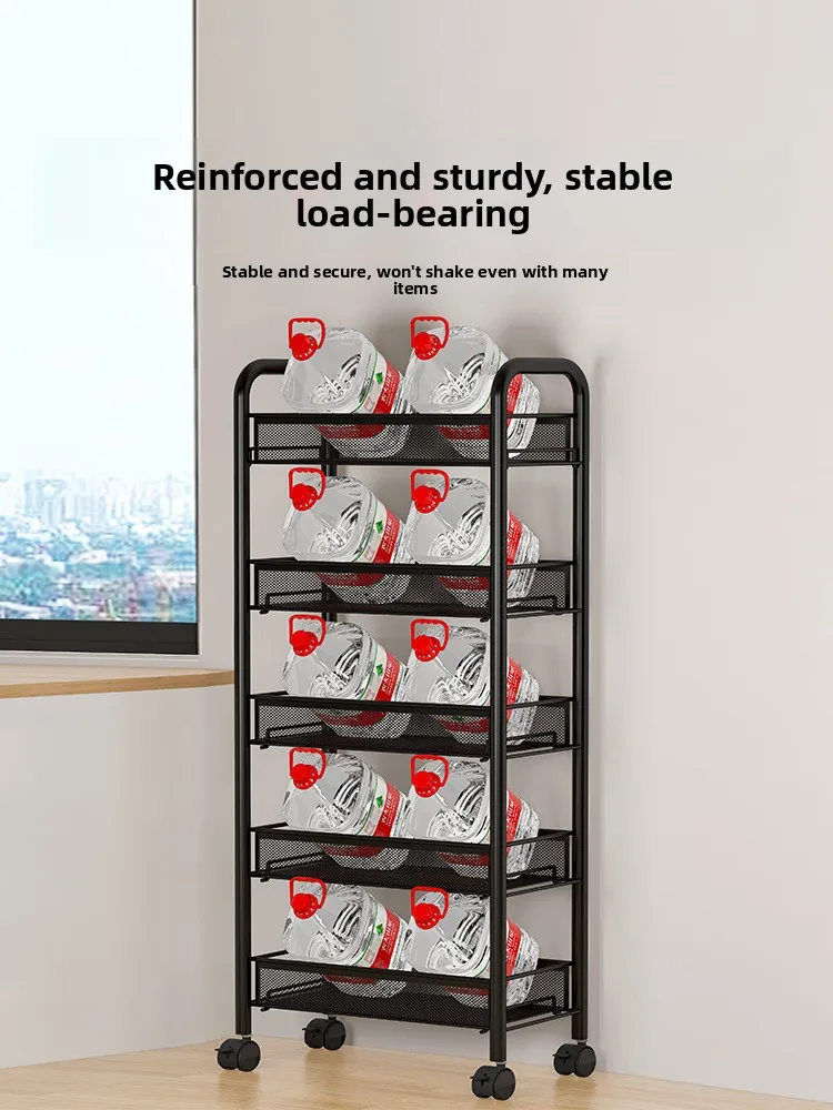 

Kitchen Multi-Function Storage Ra Mobile Cart Vegetable Basket Holder Stand Carbon Steel Floor-Mounted Organizer