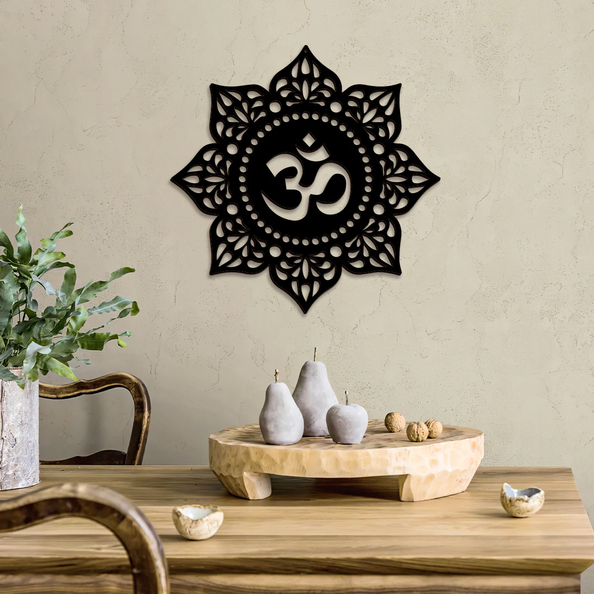 1 unidad, colgante decorativo con patrón retro en forma de flor de ocho pétalos EID grabado con láser de madera negra creativa