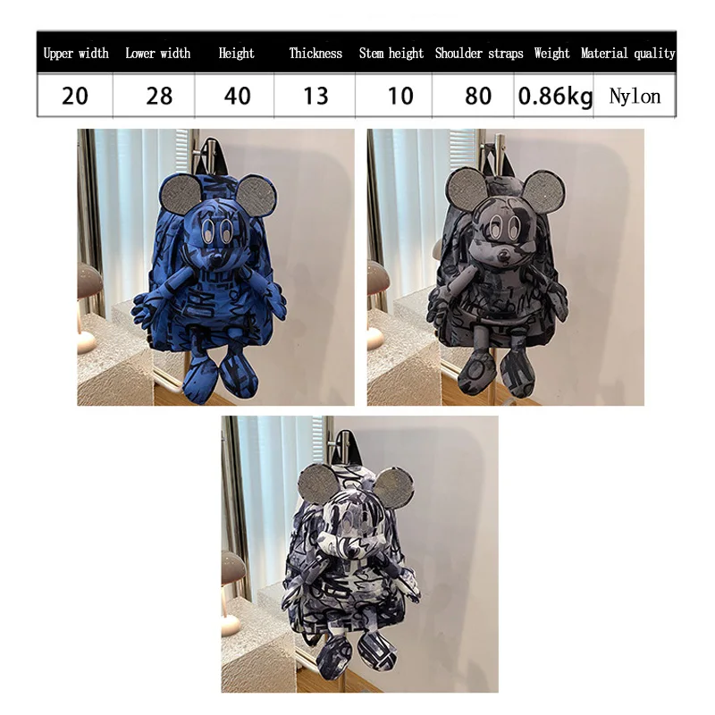 Disney Mickey Mouse Doll Backpack Printed Graffiti Student Cartoon 3D Schoolbag Trend Cross Shoulder Bag Children Storage Bag