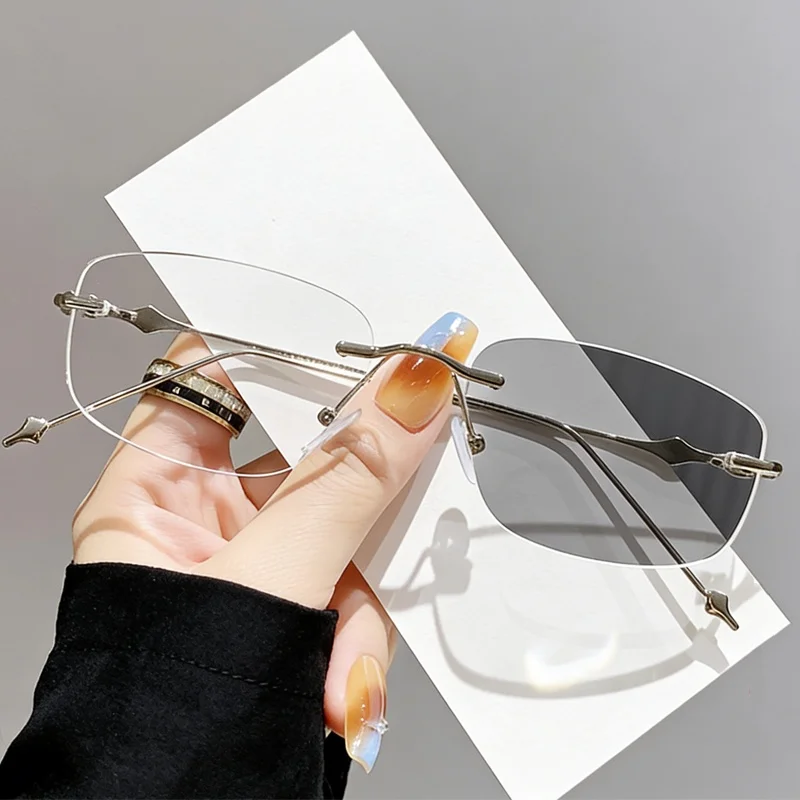 

Women Men Retro Photochromic Glasses Unisex Rimless Optical Spectacle Eyeglasses Frames Female Outdoor Fashion Anti-blue Glasses
