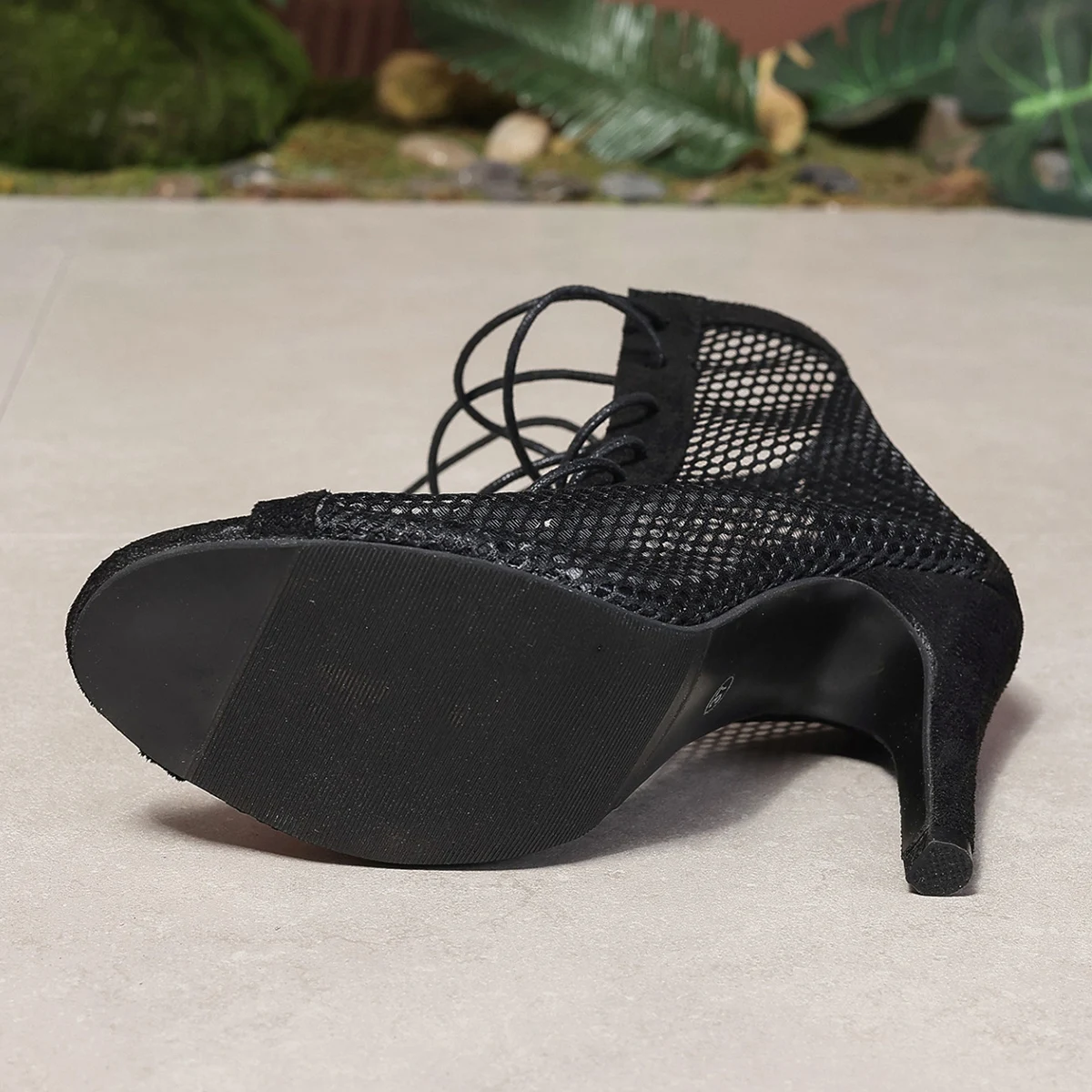 Women's Mesh Suede Lace Up Peep Toe Stiletto Heels Ankle Boots Hollow Out Breathable Casual Summer High Heel Sandals Boots Shoes - view 6
