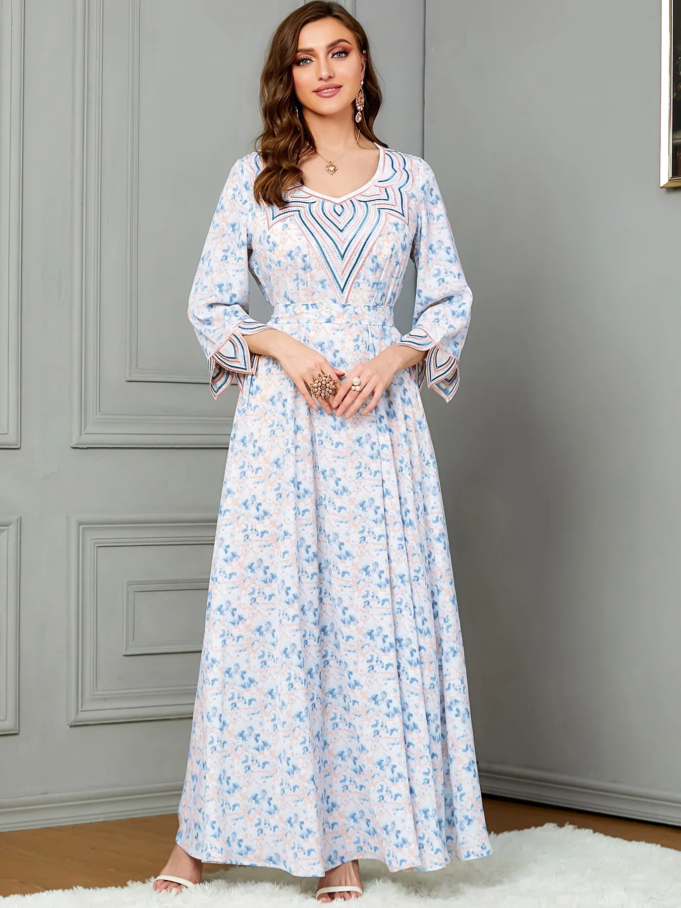 

Muslim Women Dress Party Print Long Robe Abaya Dubai Saudi Arabic Abayas Morocco Jalabiya Eid Ramadan Vestidos Modest Dresses