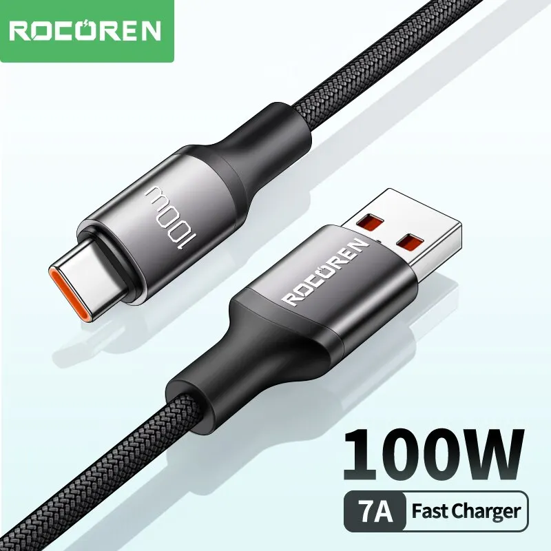 Rocoren 100W USB Type C Cable 7.3A Fast Charging Charger Cable For Xiaomi POCO Redmi Huawei Supercharge USB C Data Wire Cord 2m