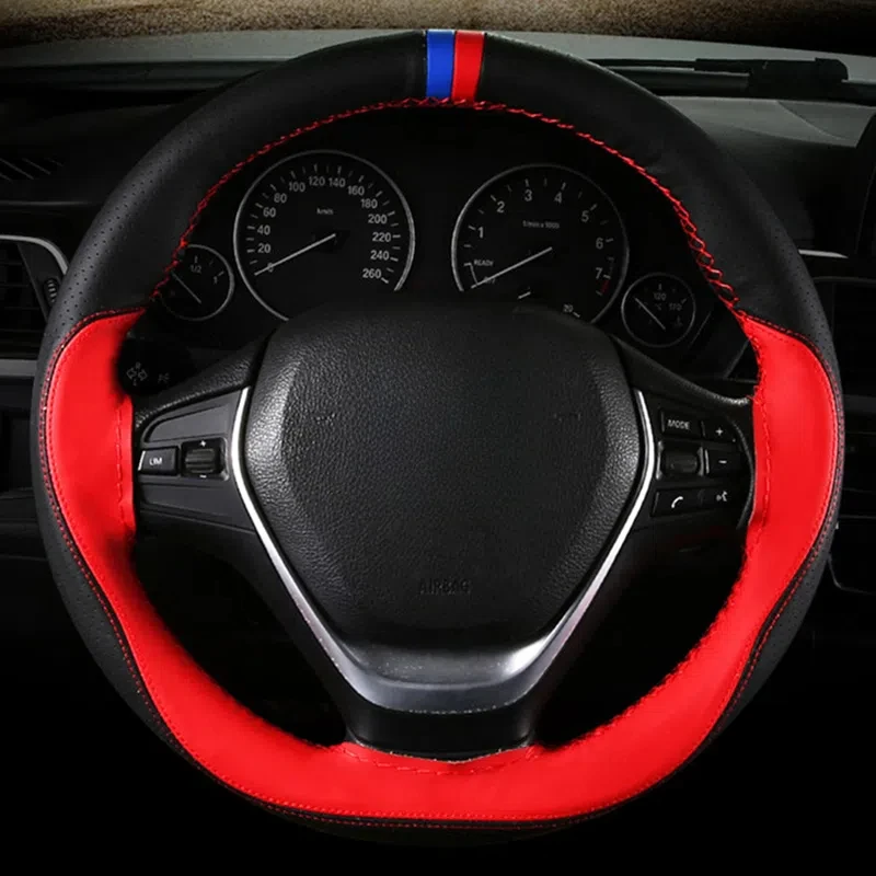 Braid On Steering Wheel 38cm Car Steering Wheel Cover Fashion Stitching Hand-stitched Soft Non-slip Auto Interior Accessories