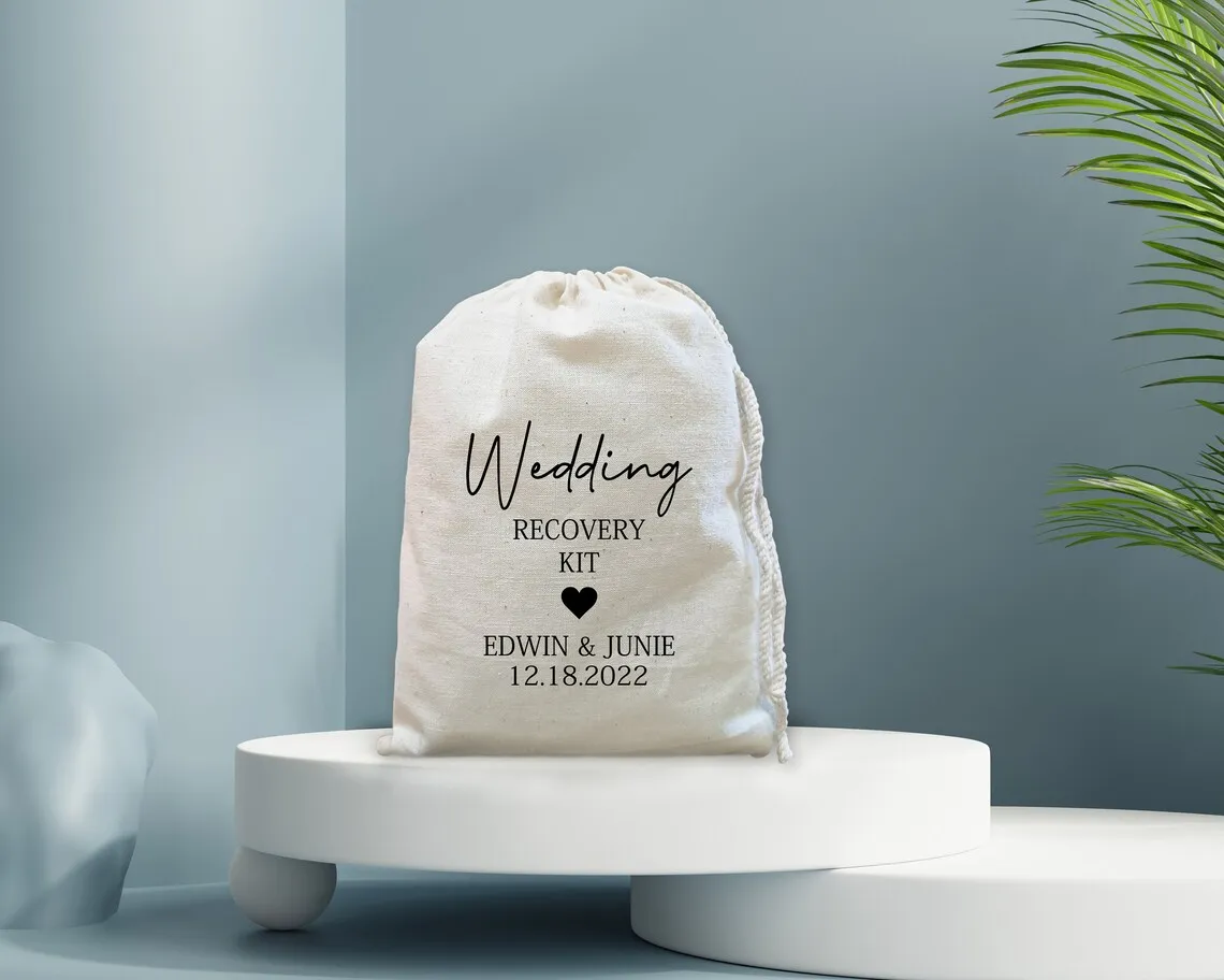 20 Pcs Custom Wedding, Guest Favor Bags, Personalized Hangover Kit, Canvas Bags, Wedding Recovery Kit, Wedding Survival Kit