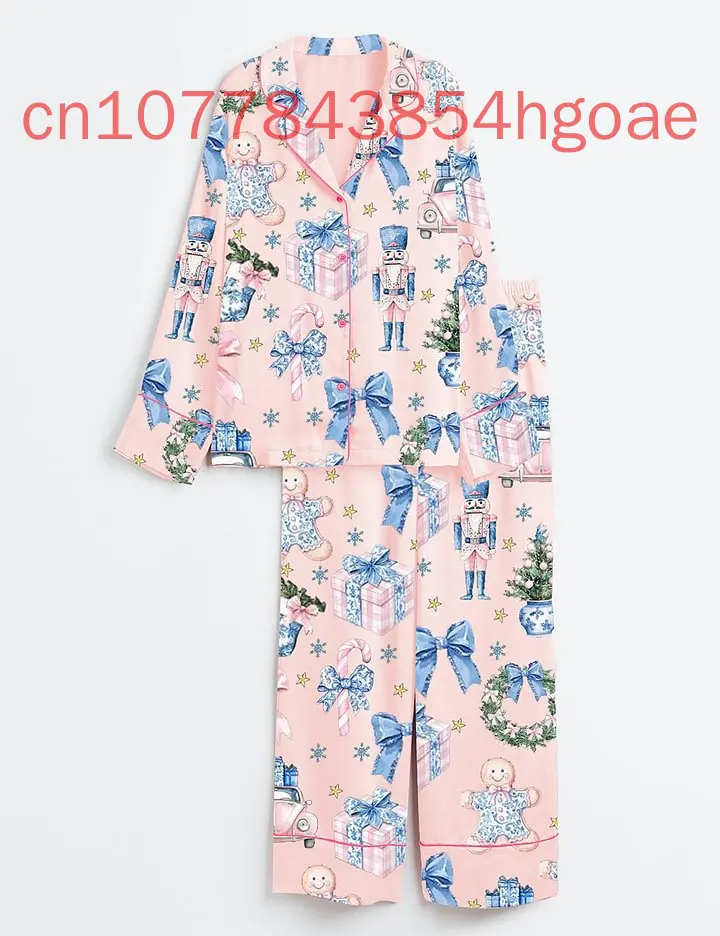 Spring/Summer New Coquette Chinoiserie Christmas Satin Pajama Set 3D Printed Casual FashionLong Sleeve Set