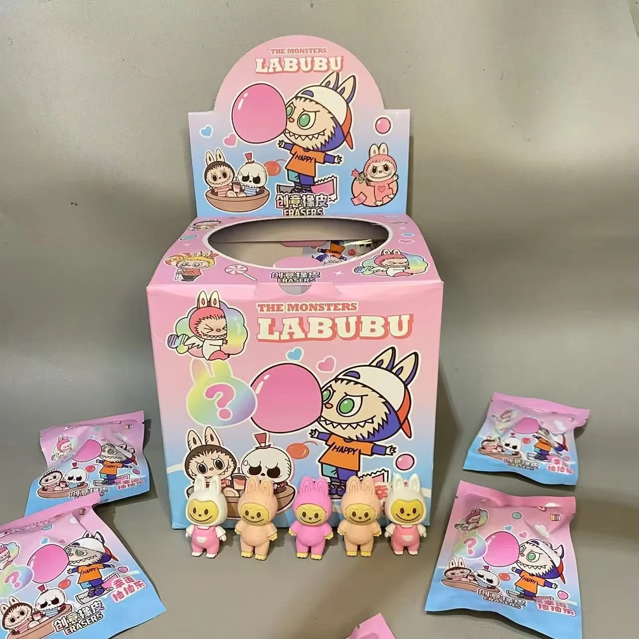 Eraser 32pcs Labubu Cartoon Super Cute 3d Surprise Blind Bag Cute Eraser School Student Supplies Prizes Holiday Gifts