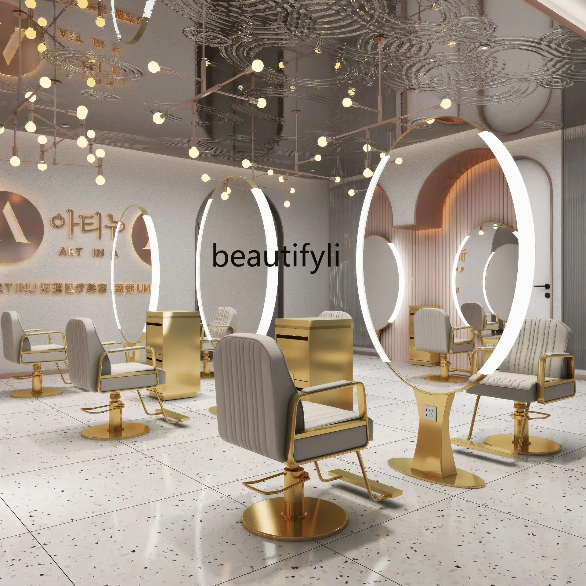 Hairdressing mirror, hair salon with lamp, high definition stainless steel haircut mirror, single and double-sided mirror floor