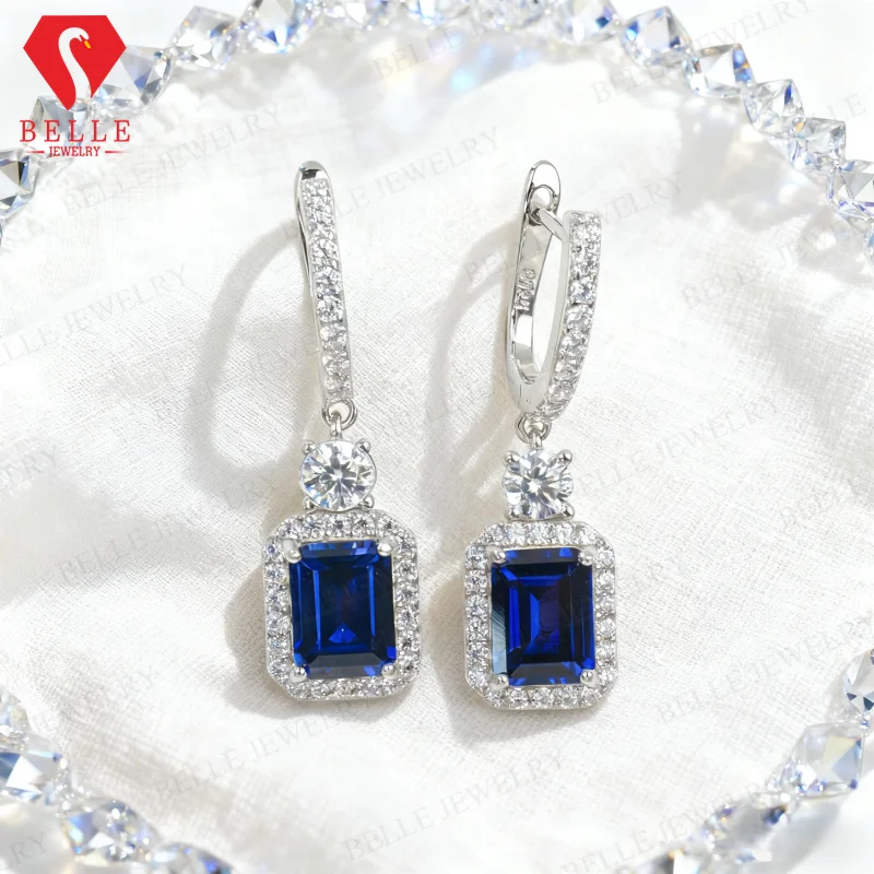 

2.7-4CT Custom Earrings for Women Emerald Cut Lab Grown Gemstones Ruby/Sapphire/Padparadscha Hypoallergenic Christmas Gift