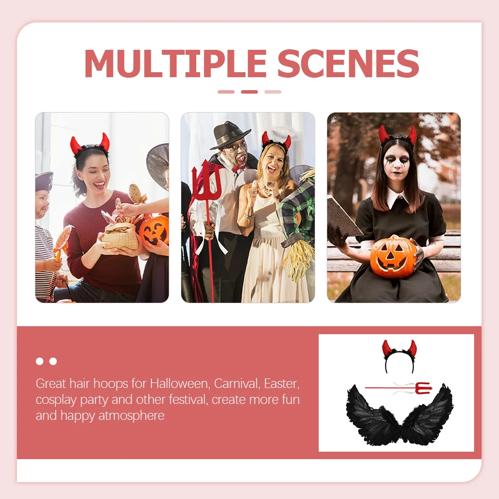 

3Pcs Devil Costume Set Horn Headband Halloween Party Cosplay Accessory Cosplay Supplies Halloween Decoration