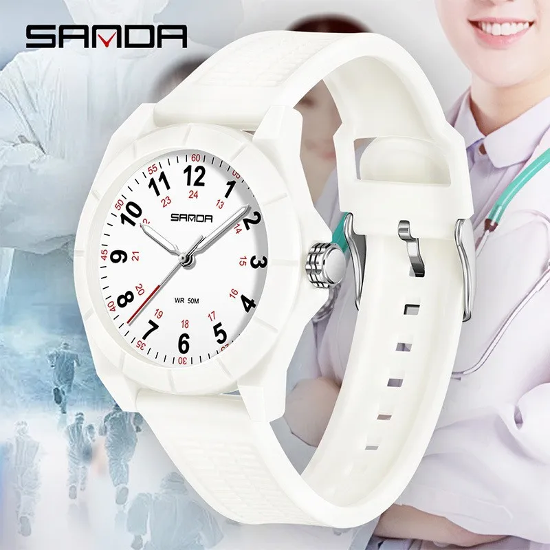SANDA 6232Student Watch Waterproof Luminous Light and Thin Precision Medical Student Nurse Specific Clear Reading Time