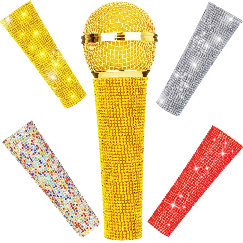 

Wired Microphone Cover for Shure SM58, Beta58 Handle Crystal Sleeve Cover Decor, Silver, Gold, White, Red