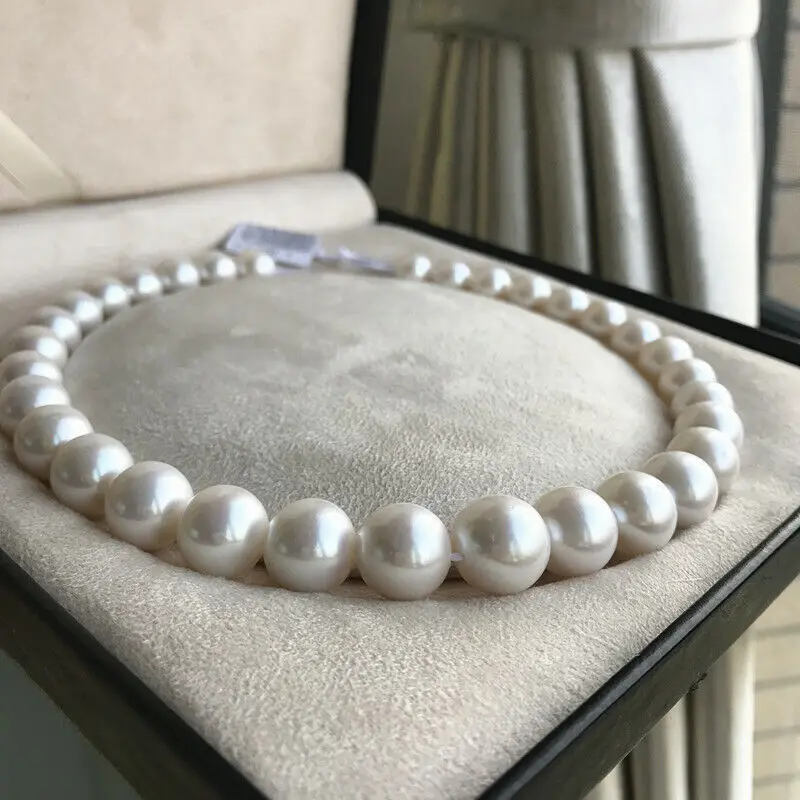 

Top Grading AAA Japanese Akoya 11-12mm white Pearl Necklace 18" 14K Gold Clasp+ Exquisite Box