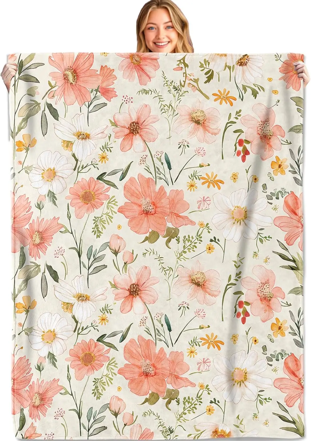 

Floral Throw Blanket, 50x60in, Soft, Lightweight Flannel,Pink and White Flower Blankets, Gifts for Women