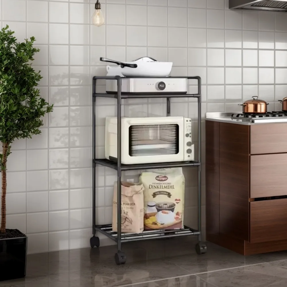 أرفف مطبخ متعددة القصص، رفوف تخزين قائمة على الأرض، رفوف تخزين المطبخ، منصات تخزين متنقلة، رفوف فرن الميكروويف #1