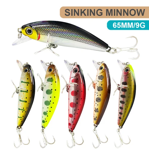 Imagen 2 del producto 6,5 cm 9g Señuelos de Pesca hundimiento Minnow Wobbler fundición larga cebo duro Artificial Jerkbait accesorios de pesca trucha lubina MN609