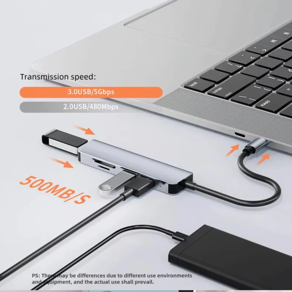 5Gbps High Speed 5-in-1 USB3.0 Hub Plug&Play USB-A Splitter with 1USB3.0+2USB2.0+SD TF Card Reader Adapter for Laptop Desktop PC
