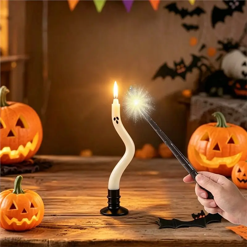 ABMR-Halloween Ghost Flameless Taper Candles With Remote 3D Wick Flickering Halloween Candles For Halloween Decorations