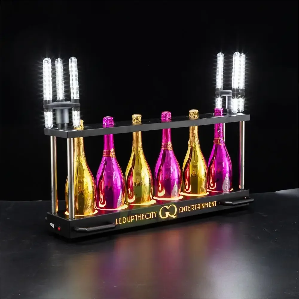 Nightclub 6 bottles carrier black metal champagne Bottles Chariot Display Racks wine rack glorifier vip service presenter stand